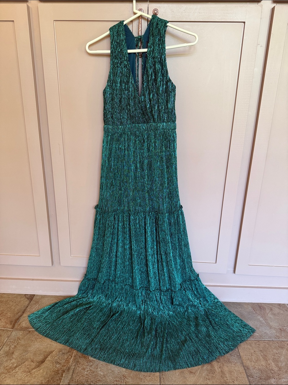 Sleeveless Teal Metallic Maxi Dress - Elegant Evening Wear
